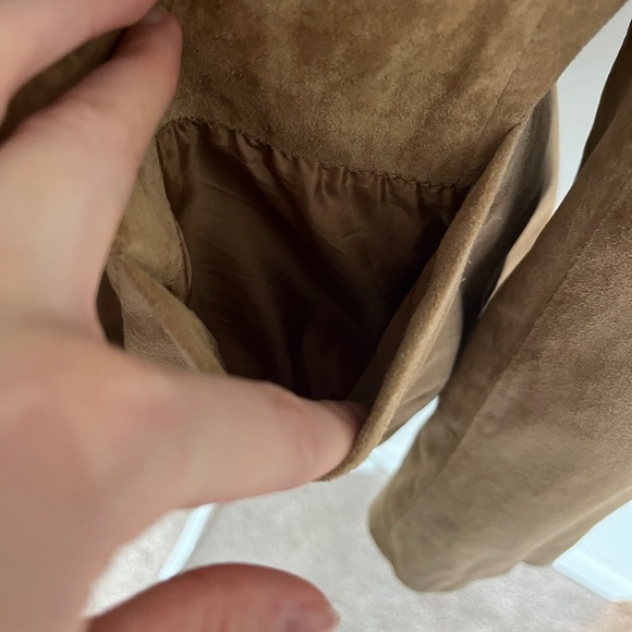 LOFT Tan Brown Leather Suede Blazer Jacket | Size 10, fits smaller (6) - Picture 4 of 7